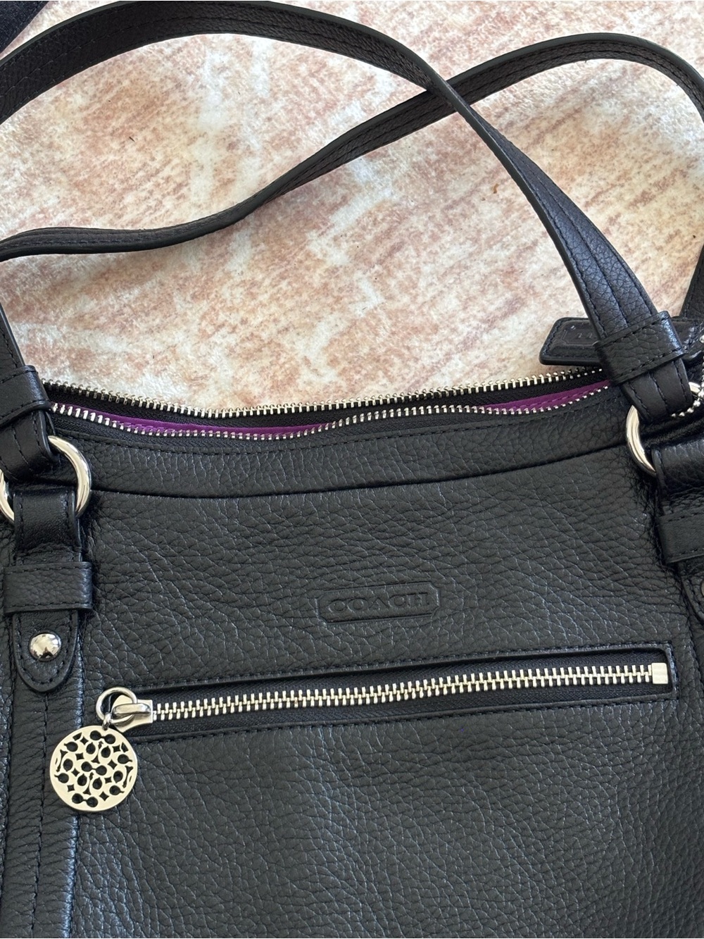 COACH  Shoulder Bag Alexandra Womens Leather Convertible Satchel Black - Picture 3 of 6